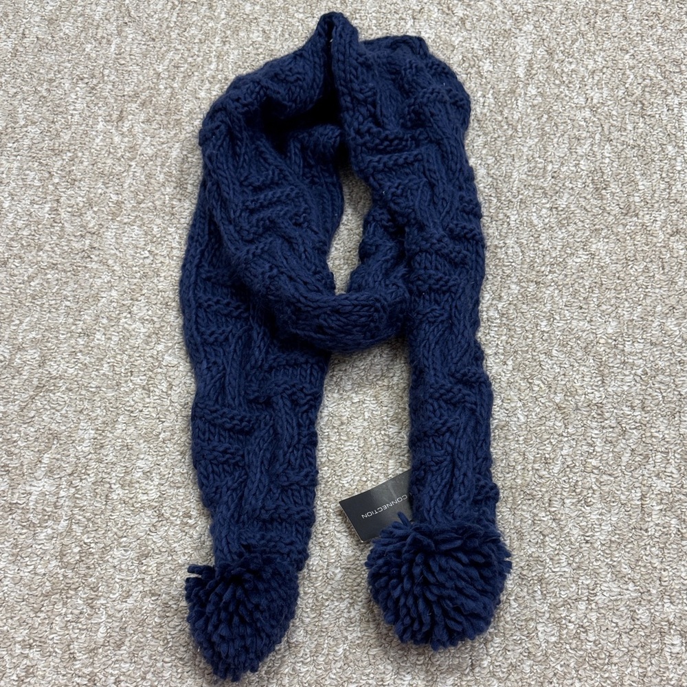 French Connection Navy Pom Pom Cable Scarf